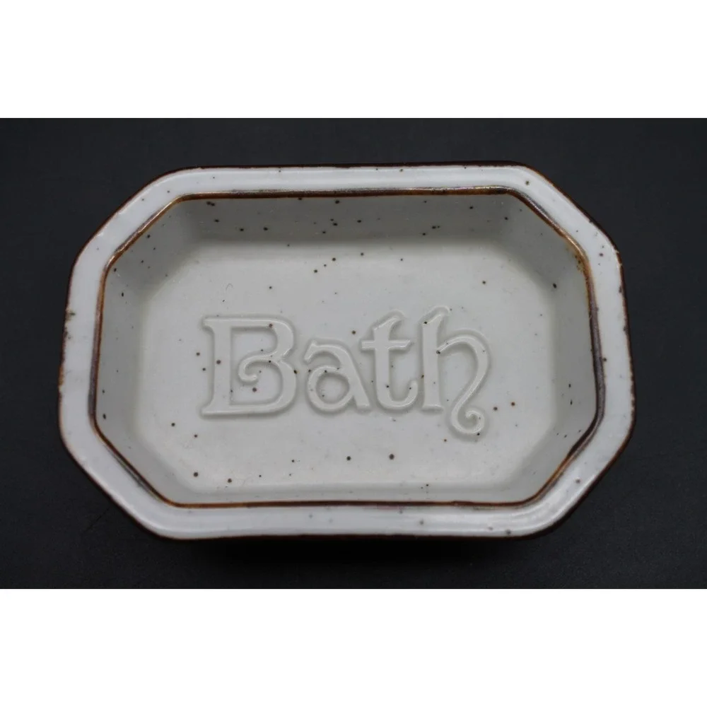 Village Bath Products Soap Dish Speckled Pottery Bath Tray Japan Vintage